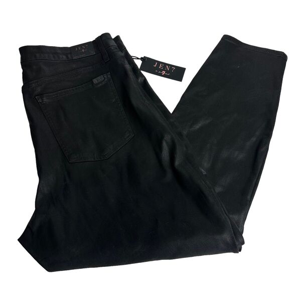 Jen7 7 For All Mankind Black Coated Straight Ankle Jeans Size 16 - Picture 1 of 11